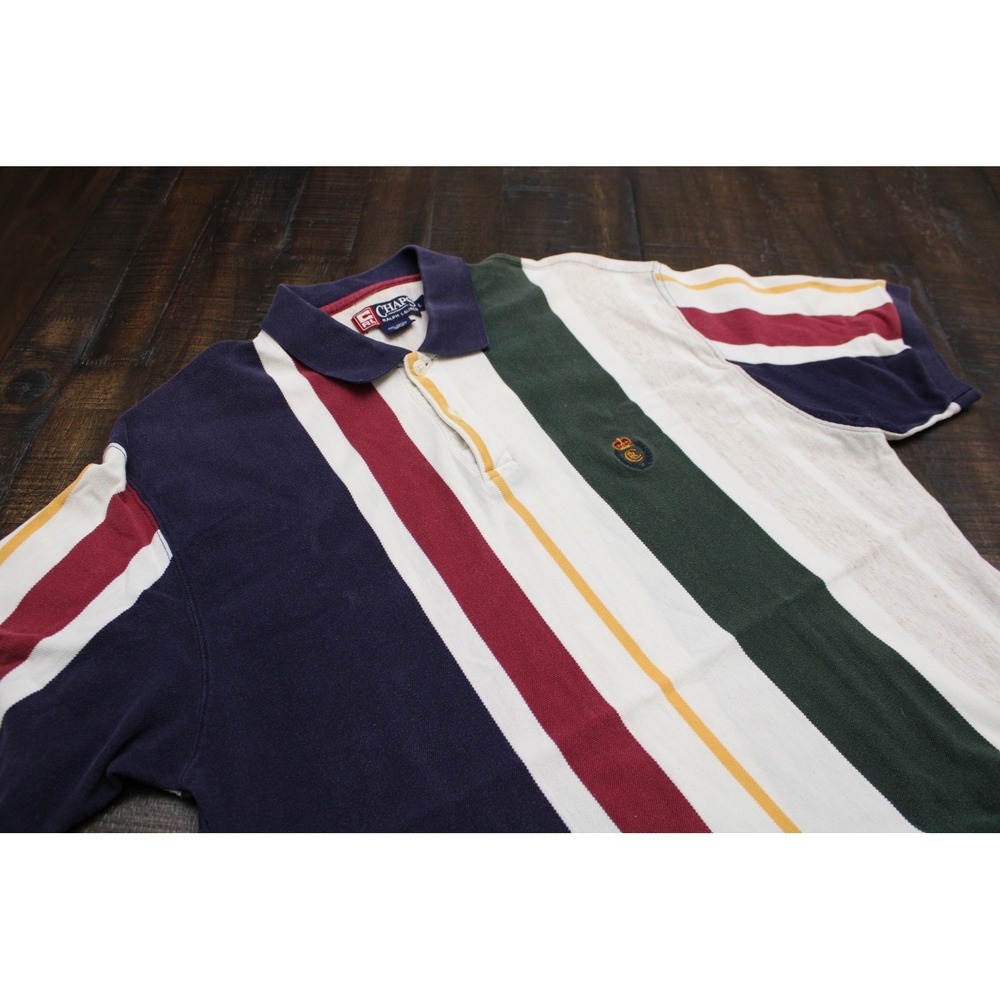 VTG 90s Chaps Ralph Lauren Polo Shirt Mens Large Y2K Stripe Crest Rugby